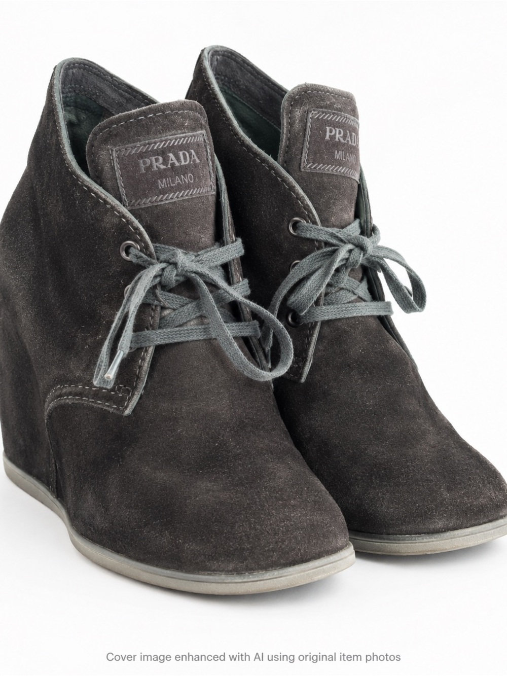 Prada Sport Black Suede Hidden Wedge Ankle Boots EU 39.5